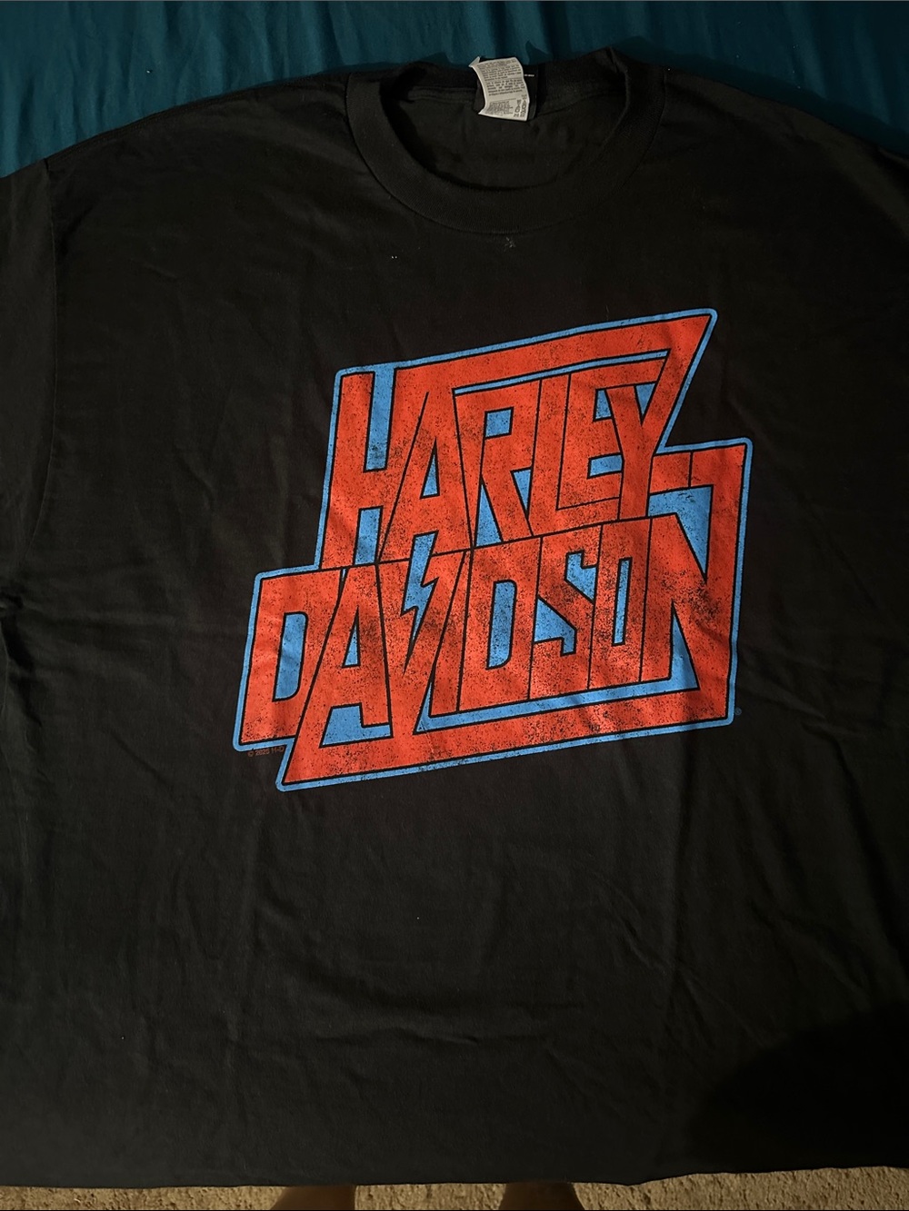 Harley-Davidson Black Short-Sleeve Tee with Red and Blue Logo